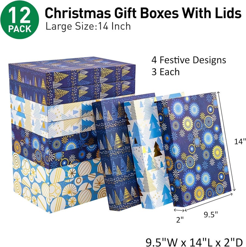 SUNCOLOR 12 Pack 14" Blue Large Christmas Gift Boxes With Lids For Clothes Presents - Image 2